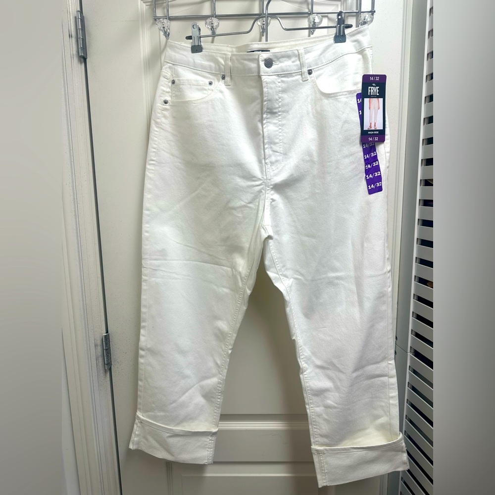 Women’s NWT Frye High Rise Cuffed Ivory White Jeans SZ 14